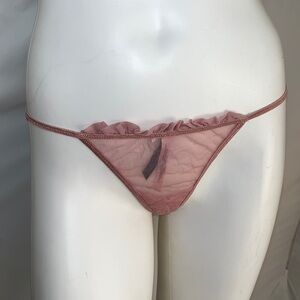 Victoria’s Secret Sexy Little Things pink nylon mesh ruffle thong panty